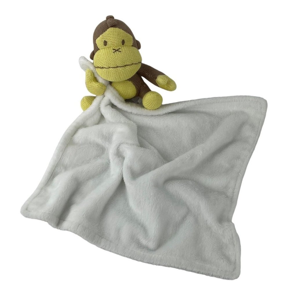 Baby Bum‎ Brown Yellow Knit Monkey Lovey 14" White Baby Security Blanket